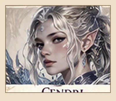Concept sketch of one Cendri individual, an illustrative face rather than a universal physical template