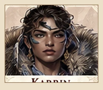 Concept sketch of one Karrin individual, an illustrative face rather than a universal physical template